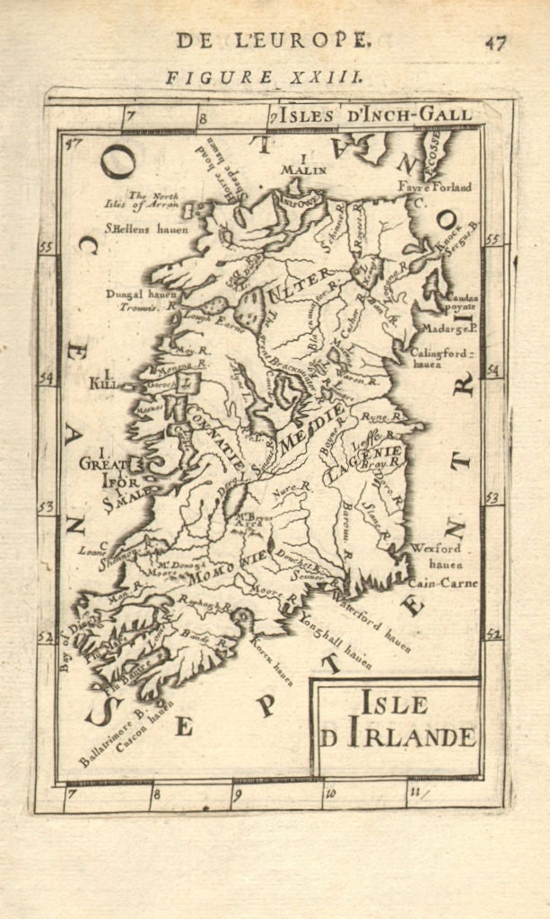 IRELAND. Rivers provinces lochs harbours. Isle d'Irlande. MALLET 1683 old map